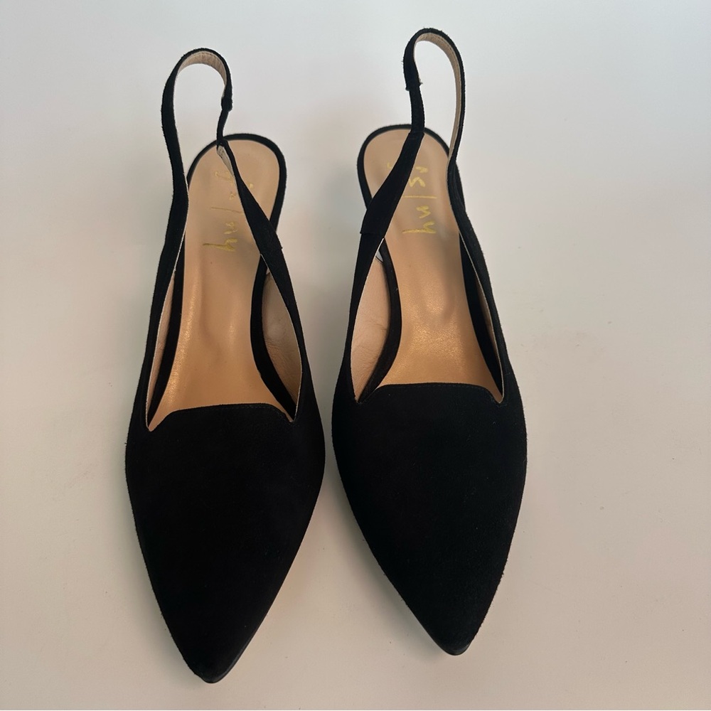 French Sole FS/NY Suede Black Slingback Cork Wedge Heels Size 10 - Picture 7 of 10